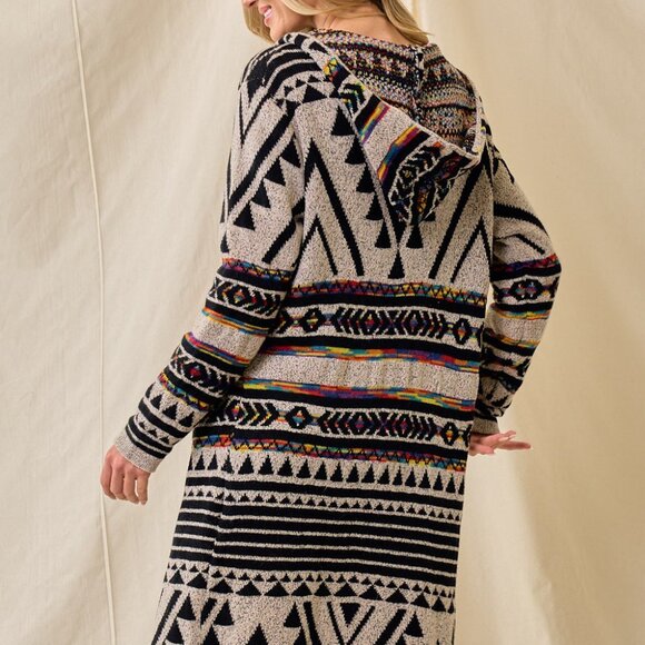 new ON BLUE SWEATER CARDIGAN WRAP boho western AZTEC TRIBAL TAUPE jacquard SM-3X - Picture 12 of 12